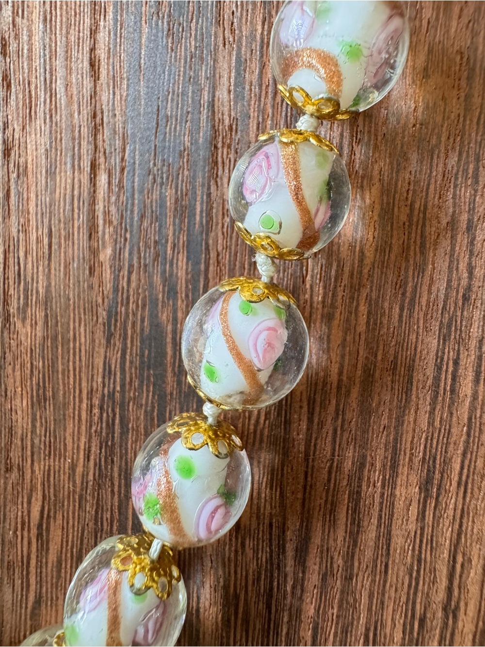 Handcrafted Lampwork Floral Glass Bead Necklace - Picture 2 of 3